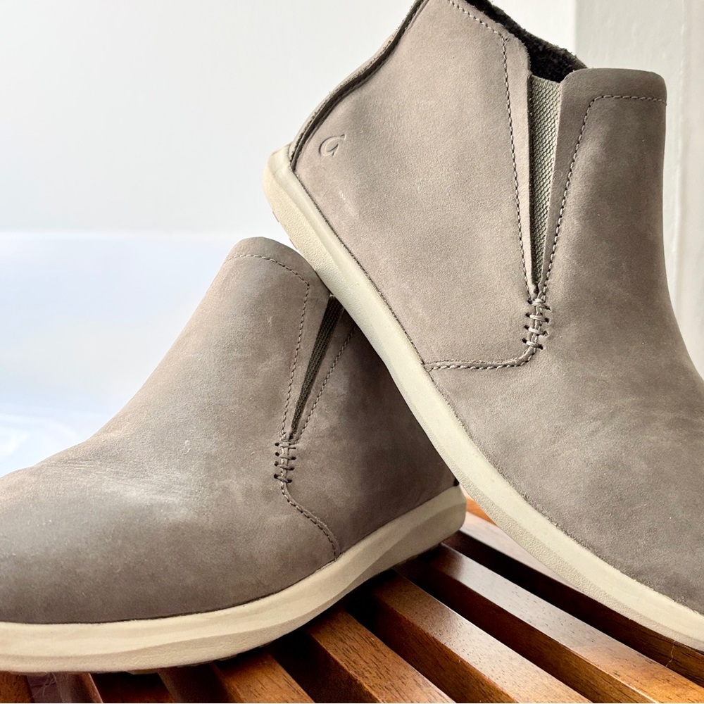 OluKai Gray Ankle Booties with Suede Upper and Elastic Panels